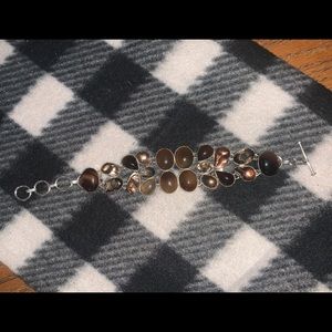 Smokey Quarts, Moonstone, and shell bracelet with crystal accents